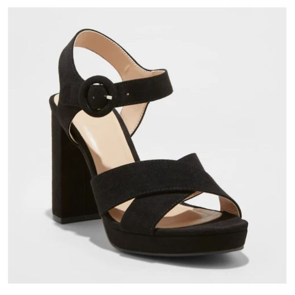 a new day Shoes - Black Crossband Platform Ankle Strap Heels-8/9.5